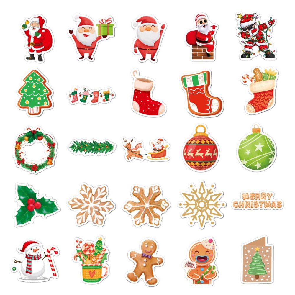 NEW Crafts STICKIES 51 Pieces Holiday Cartoon Graffiti Christmas Stickers